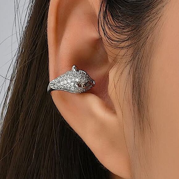 Silver Zircon Leopard Cuff Earring, Cartilage, Minimalist - Picture 4 of 8